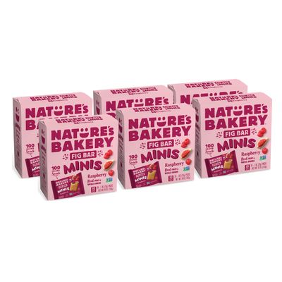 Nature&#39;s Bakery Fig Bar Minis, Raspberry, Whole Grain, Vegan Friendly, Kosher, Non-GMO, 10 Ounce (Pack of 6)