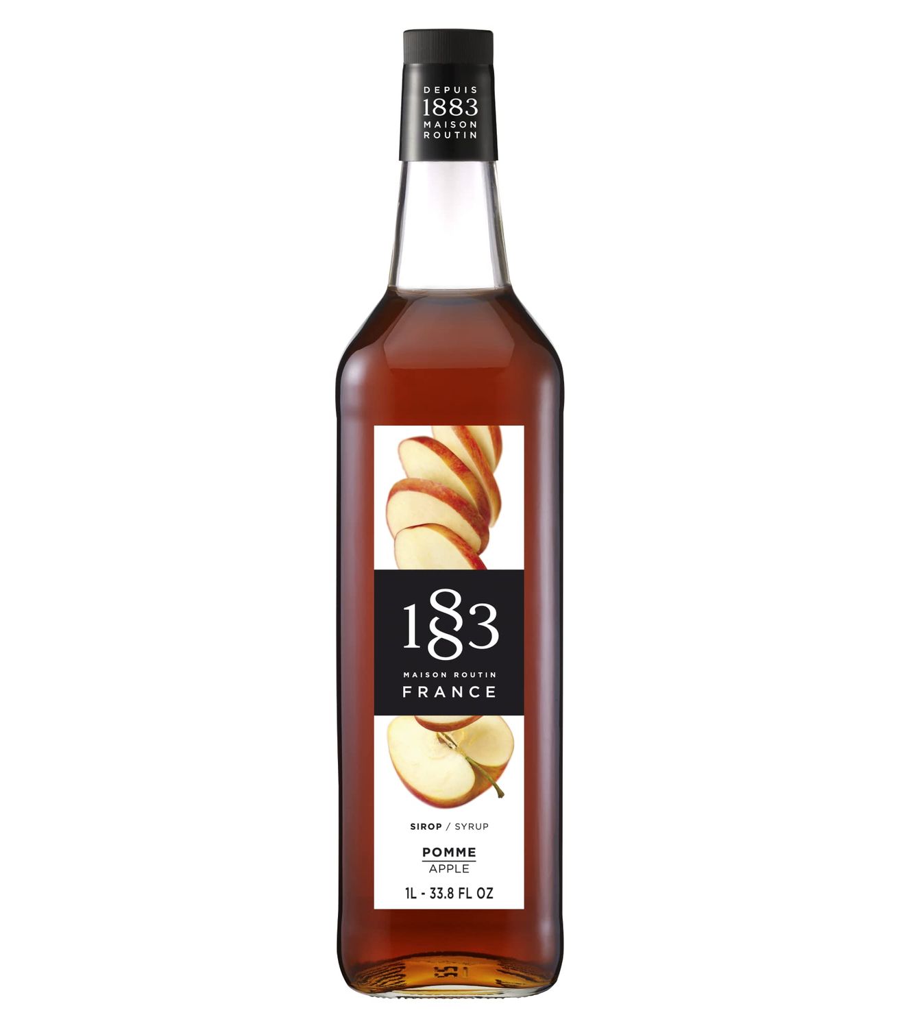 1883 Apple Syrup - Flavored Syrup for Hot &amp; Iced Beverages - Gluten-Free, Vegan, Non-GMO, Kosher, Preservative-Free, Made in France | Glass Bottle 1 Liter (33.8 Fl Oz)