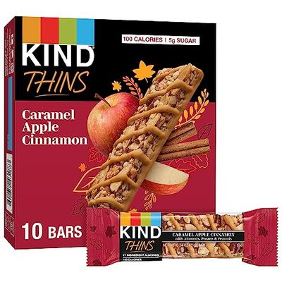 KIND THINS Caramel Apple Cinnamon with Almonds, Pecans, &amp; Peanuts, Gluten Free, 100 Calorie, Healthy Snacks, 10 Bars (Pack of 1)