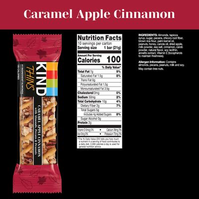 KIND THINS Caramel Apple Cinnamon with Almonds, Pecans, &amp; Peanuts, Gluten Free, 100 Calorie, Healthy Snacks, 10 Bars (Pack of 1)