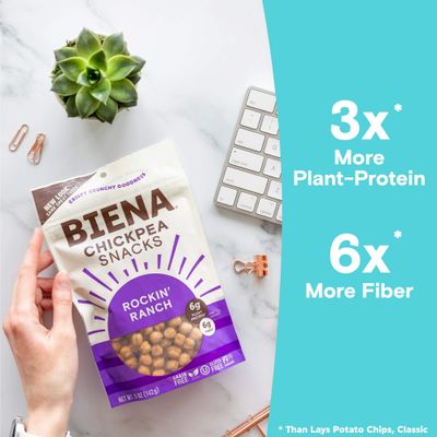 BIENA Chickpea Snacks - Crunchy Roasted Chickpeas - High Fiber Vegan Protein Snacks for Adults and Kids - 5 Ounce Individual Pack - Rockin' Ranch