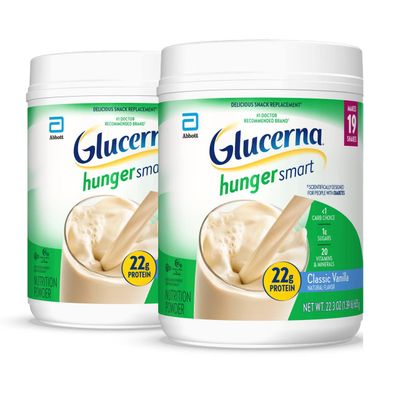 Glucerna Hunger Smart Powder, Diabetic Drink to Support Blood Sugar Management, 22g Protein, 130 Calories, Classic Vanilla, 22.3-oz Tub, 2 Count