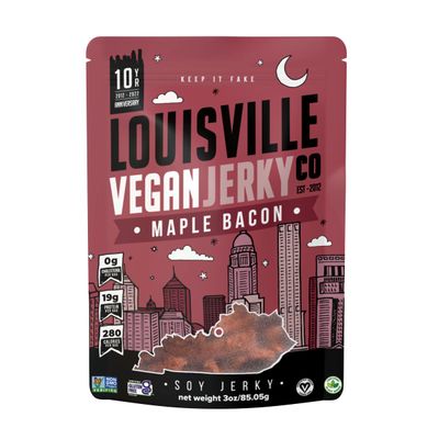 Louisville Vegan Jerky - Maple Bacon Vegan Meat - Lip-Smacking Vegan-Friendly &amp; Vegetarian Jerky - Non-GMO Soy Protein, Gluten-Free High Protein Vegan Snacks