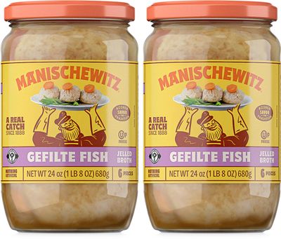 Manischewitz Gefilte Fish in Jelled Broth 24oz (2 Pack), Packed with Protein, No Added MSG, Kosher for Passover