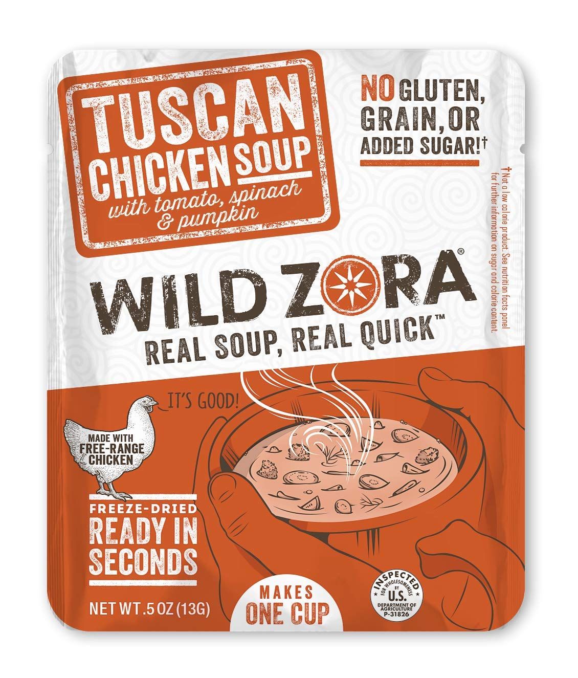 Wild Zora Instant Keto-Friendly Soups Tuscan Chicken 8-pack Broth Made with Free-Range Chicken, and Vegetables, Gluten-Free, Low Carb, No Added Sugar, Flavorful Pantry Staples - 0.5oz/13g