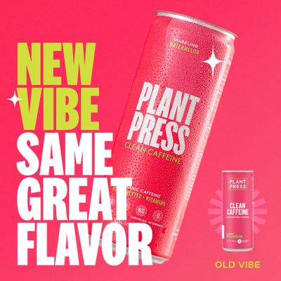Plant Press - Watermelon, Organic Clean Caffeine Energy Drink & Coffee Alternative, Full Range of Vitamins, Electrolytes, No Sugar Alcohols, No Preservatives (12 Fl Oz, 12 Pk)