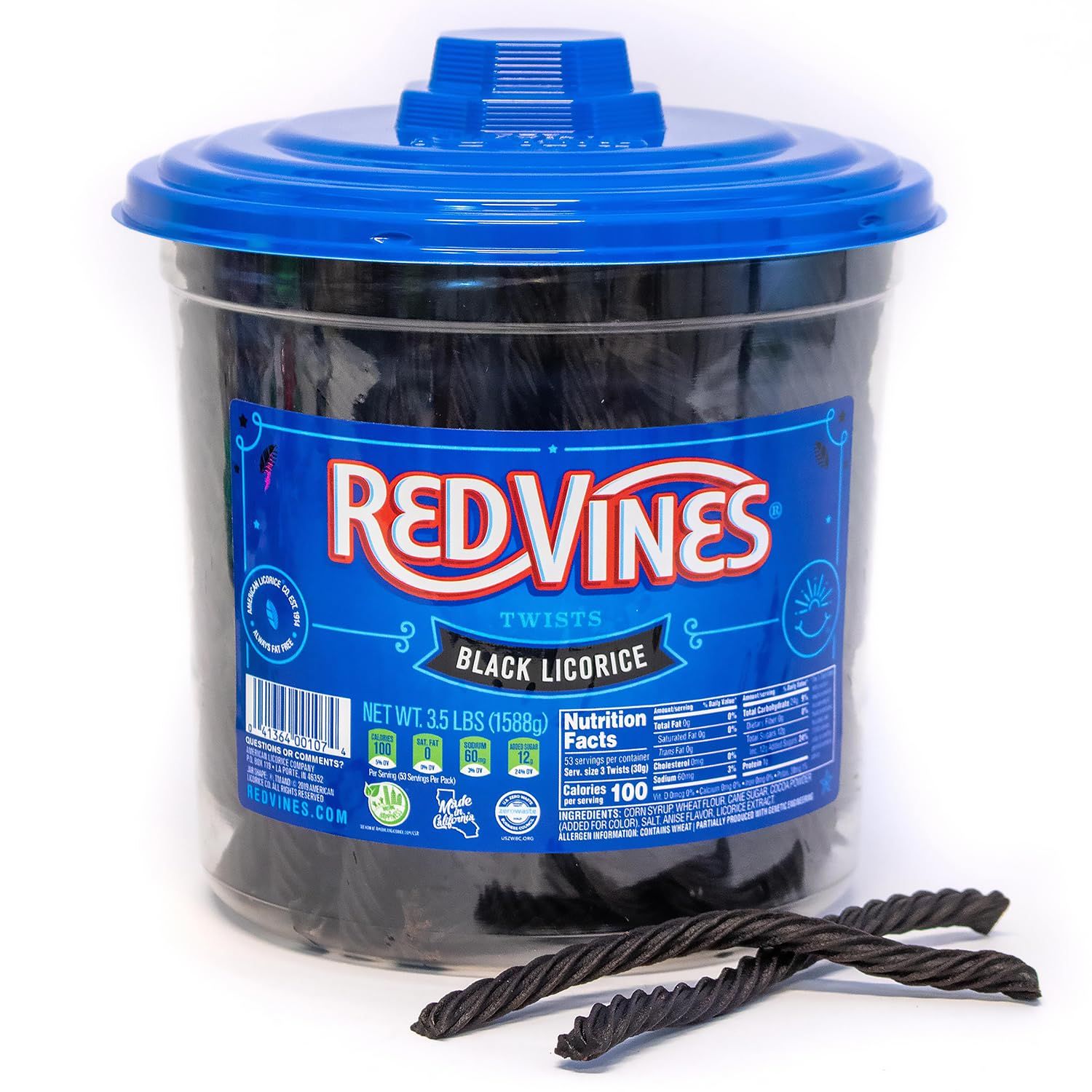Red Vines Twists, Black Licorice Flavor, 3.5LB Bulk Tub, Old Fashioned Soft &amp; Chewy Candy
