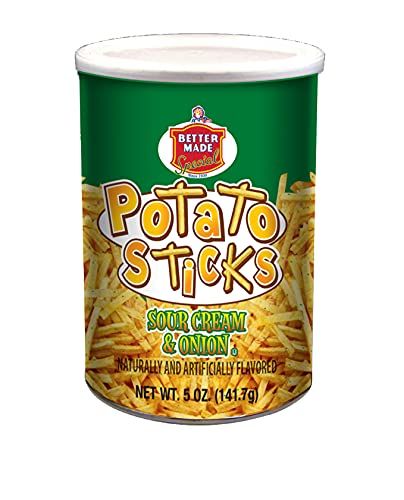 Better Made Potato Sticks 5oz Canister - Shoestring Potato Sticks - Gluten Free - Crunchy, Crispy Snack from Fresh Potatoes - Resealable Lid (Sour Cream &amp; Onion, Single Can)