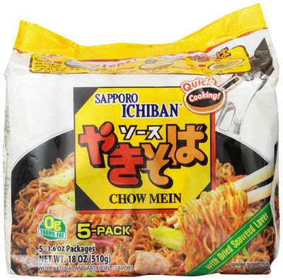 Sapporo Ichiban Chow Mein Yakisoba, 5 Count, 18 Ounce (Pack of 6)