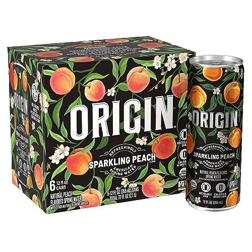 ORIGIN Organic &amp; Non-GMO Peach Flavor Sparkling Water, 12 Fl Oz, Recyclable Aluminum Cans (6 Count)