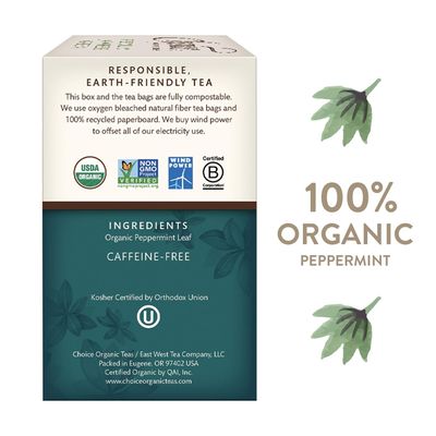 Choice Organics - Organic Peppermint Tea (1 Pack) - Compostable - Caffeine Free - 16 Organic Herbal Tea Bags