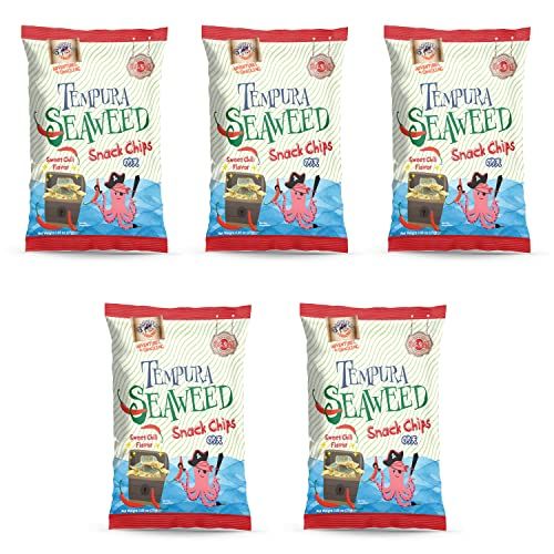 Swashbuckle Snacks Crispy Tempura Seaweed Snack Chips Sweet Chili Flavor 0.95oz (27g) - 5 pack, Made in Japan, Otsumami