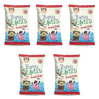 Swashbuckle Snacks Crispy Tempura Seaweed Snack Chips Sweet Chili Flavor 0.95oz (27g) - 5 pack, Made in Japan, Otsumami