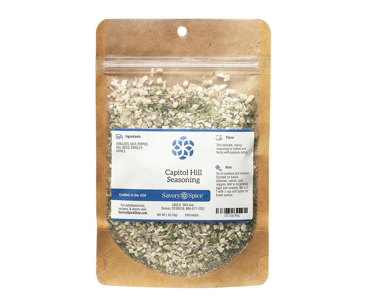 Savory Spice Capitol Hill Seasoning - Onion, Salt &amp; Pepper Spices for Chicken, Fish, Eggs &amp; Veggies | Shallot, Dill, Parsley, Chives Herb Blend (1 Cup Bag - Net: 2.4 oz)
