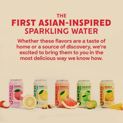 Sanzo Flavored Sparkling Water Variety 12-Pack - Lychee (Berry), Yuzu (Lemon), Pomelo (Grapefruit), Calamansi (Lime), &amp; Mango (Alphonso) - Made with Real Fruit, No Added &amp; Gluten Free - 12 Fl Oz