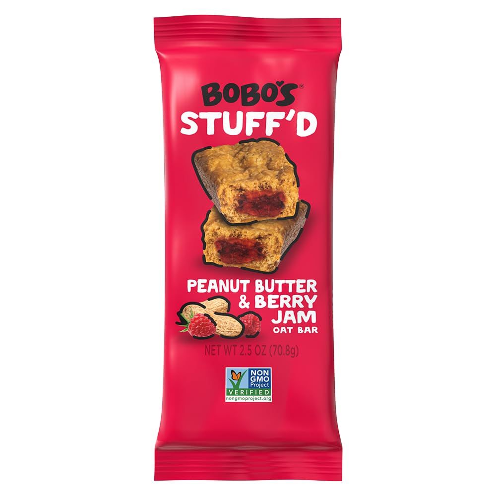 Bobo&#39;s Oat Stuff&#39;d Bars (Peanut Butter &amp; Jelly, 12 Pack of 2.5 oz Bars) Gluten Free Whole Grain Rolled Oat Bars - Great Tasting Vegan On-The-Go Snack