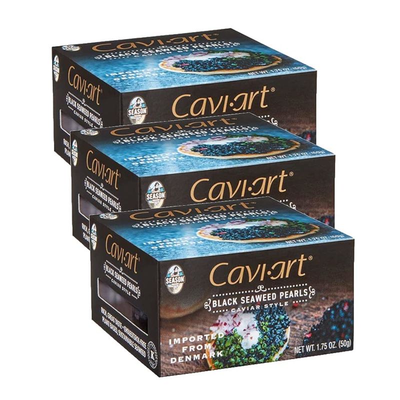 Season Caviart Black Seaweed Pearls - Vegan Caviar, Award-Winning, Keto Snacks, Gluten-Free, Soy-Free, Cholesterol-Free, Plant-Based, Full of Vitamins, Kosher Caviar, Made in Denmark - 1.75 Oz, 3-Pack