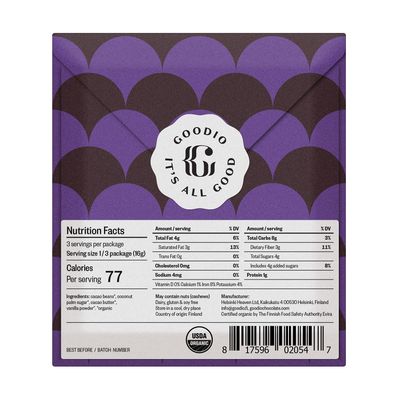 Goodio Organic Chocolate Bar, Dark 71%, 1.7 Ounce, Vegan, Gluten-free, Soy-Free, non-GMO