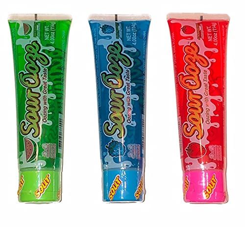 Ooze Tube Kidsmania Sour Ooze Tubes, Oozing Delicious Flavor, - 1 Watermelon, 1 Strawberry, 1 Blue Raspberry, 4oz (3 Pack)