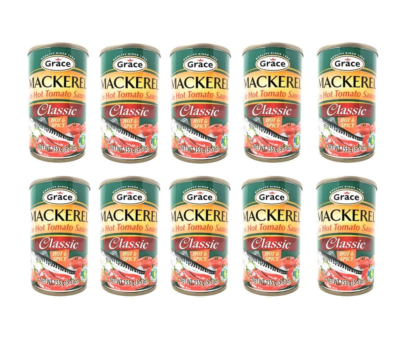 Grace Hot &amp; Spicy Mackerel in Tomato Sauce 5.5oz - 10 Pack Canned Mackerel