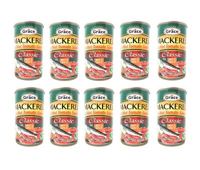 Grace Hot &amp; Spicy Mackerel in Tomato Sauce 5.5oz - 10 Pack Canned Mackerel