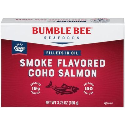 Bumble Bee Smoke Flavored Red Coho Salmon Fillets in Oil, 3.75 oz (Pack of 1) - 19g Protein - Skinless, Boneless - Great for Snacks &amp; Recipes - Gluten Free