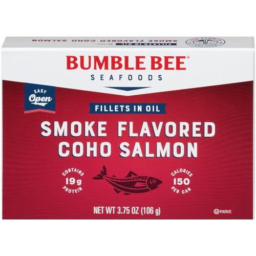 Bumble Bee Smoke Flavored Red Coho Salmon Fillets in Oil, 3.75 oz (Pack of 1) - 19g Protein - Skinless, Boneless - Great for Snacks &amp; Recipes - Gluten Free