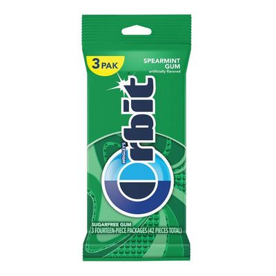 ORBIT Spearmint Sugar Free Chewing Gum, 3 Packs of 14-Pieces (42 Total Pieces)