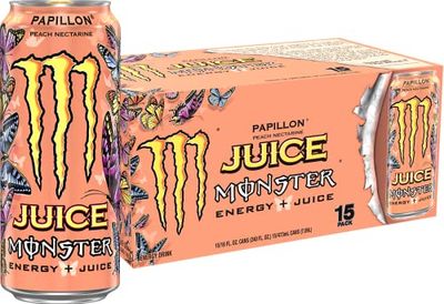 Monster Energy Juice Monster Papillon Peach Nectarine, Energy + Juice, Energy Drink, 16 Ounce (Pack of 15)