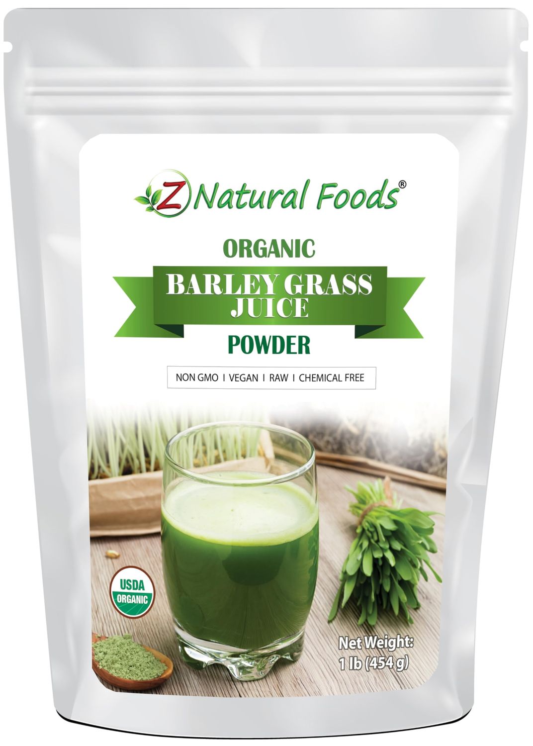 Z Natural Foods Organic Barley Grass Juice Powder, Antioxidant-Rich Organic Grass Powder for Overall Well Being, 100% Natural Superfood, Gluten-Free, Non-GMO, 1 Lb