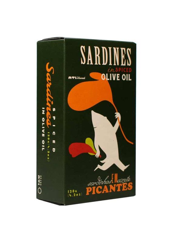 Portuguese Sardines Canned in Spiced Olive Oil | Wild Caught, B Vitamins, Omega-3 | Tinned Fish by Ati Manel | 1-Pack of 120g Cans
