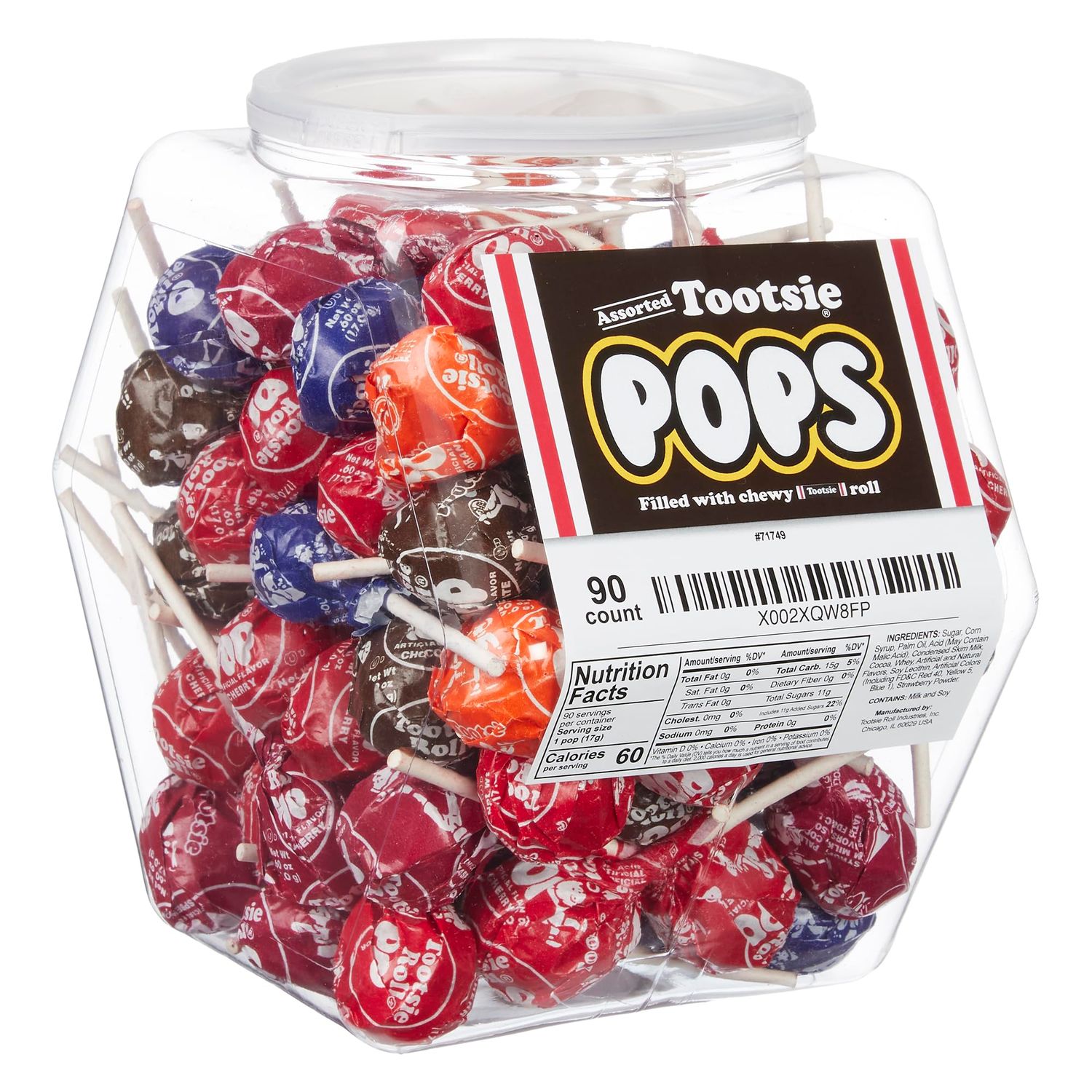 Tootsie Roll Pops Variety Pack Bulk Candy | 90 Individually Wrapped Lollipops filled with Rolls Assorted Suckers Candies in Reusable Plastic Tub, Count (Pack of 1), (-092021-v5)
