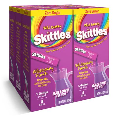 Skittles Gallons To Go Powdered Drink Mix, 8-Count Box (6 Pack), Wild Berry Punch- Low Calorie and Zero Sugar Drink Mix, Each Stick Makes 1 Gallon-Sized Pitcher