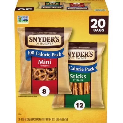 Snyder&#39;s of Hanover Pretzels, Minis and Sticks 100 Calorie Packs, 20 Ct Variety Pack