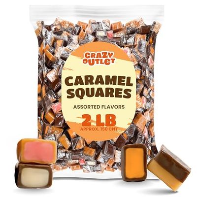 Caramel Cubes 2-Pounds - Assorted Flavors Soft Filled Candy, Individually Wrapped, Bulk Pack (About 150 Count)