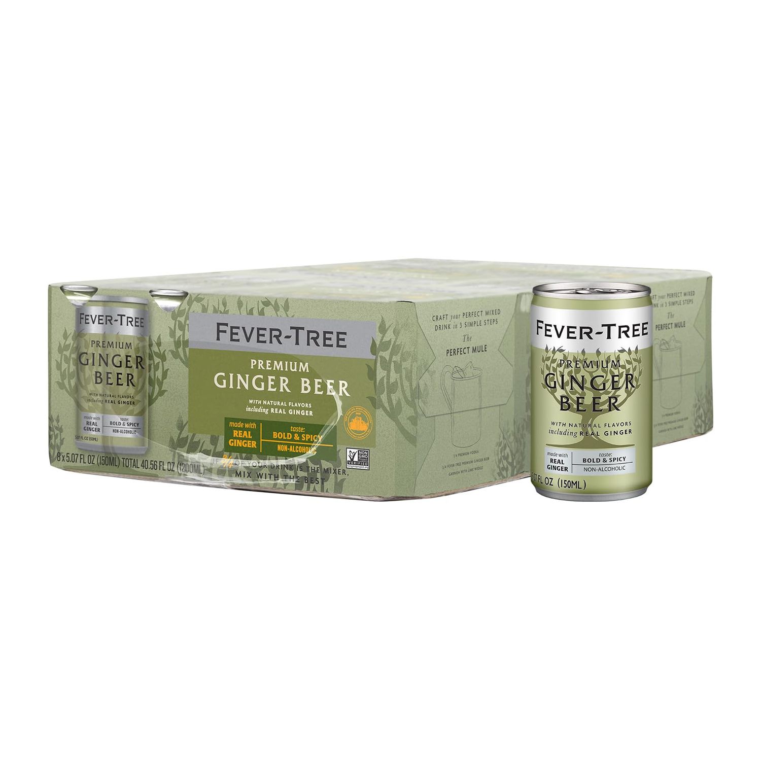 Fever Tree Ginger Beer - Premium Quality Mixer - Refreshing Beverage for Cocktails &amp; Mocktails. Naturally Sourced Ingredients, No Artificial Sweeteners or Colors - 150 ML Cans - Pack of 24