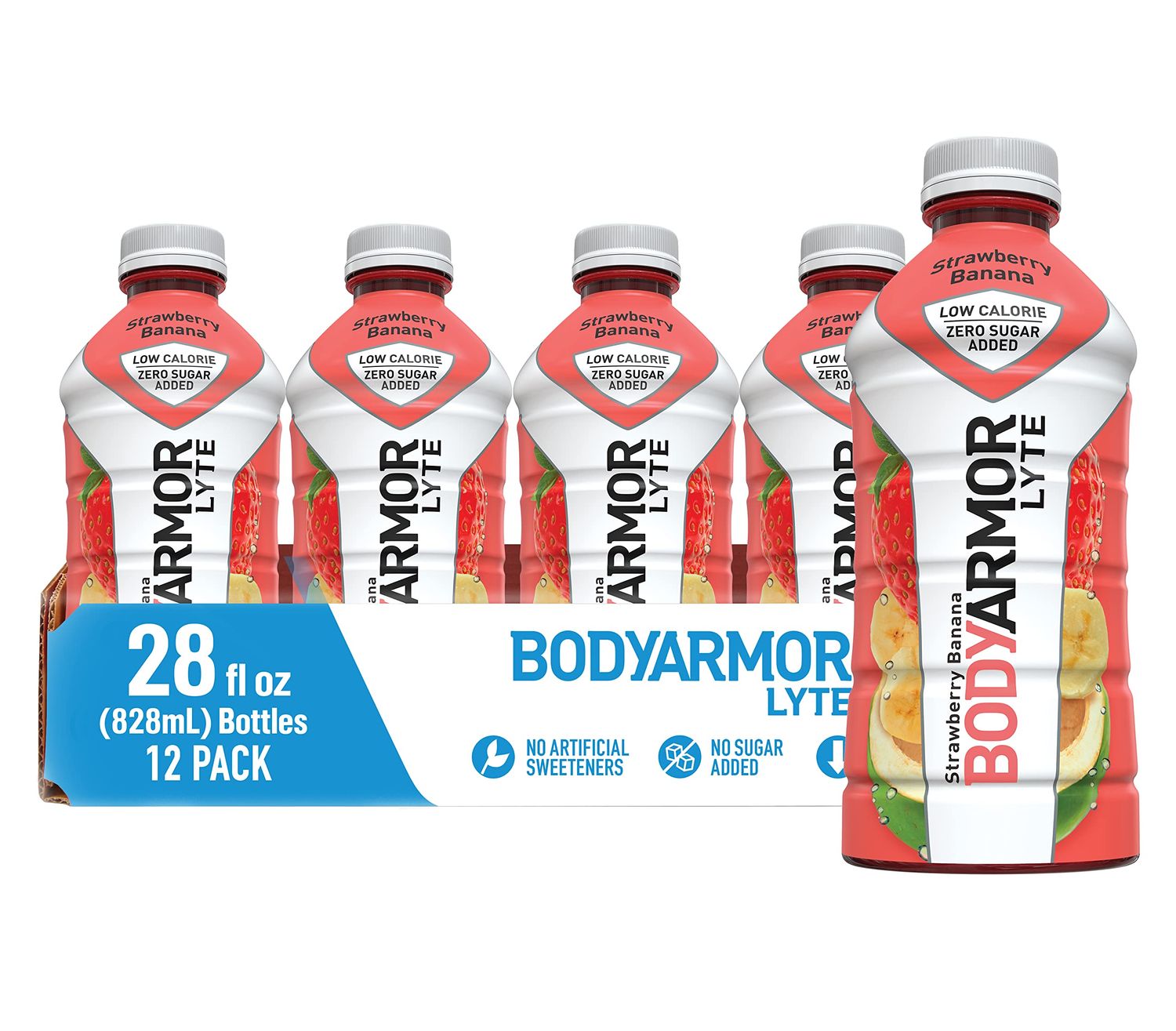 BODYARMOR LYTE Sports Drink Low-Calorie Sports Beverage, Strawberry Banana, Coconut Water Hydration, Potassium-Packed Electrolytes, Perfect For Athletes, 28 Fl Oz (Pack of 12)