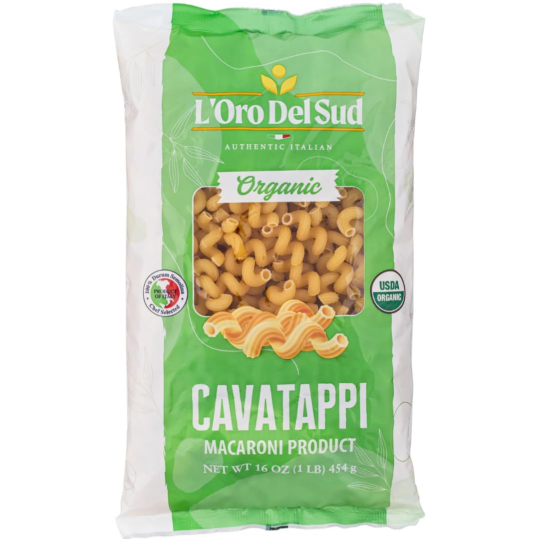 Organic Cavatappi Pasta, 100% Durum Wheat, Italian Pasta, Premium Quality Product of Italy (4 pack x 16 Oz) Non GMO, Corkskrew, Vegan, Kosher Certified by L&#39;Oro del Sud