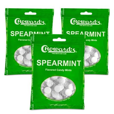 Choward&#39;s 3oz Spearmint Candy Bags 3 Pack | 49 Pieces Individually Wrapped Candy Mints | Nostalgic Spearmint Candy Bags | Perfect for Snacks in Lunchboxes, Pockets, Goodie Bags, and Birthday Parties