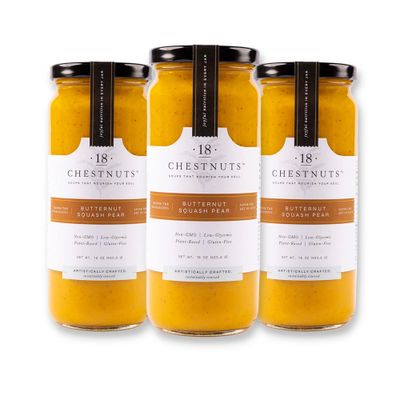 18 Chestnuts Plant Based Soup - Butternut Squash Pear Soup Bundle, Plant Based &amp; Gluten Free - 3 Jar Pack (16oz)