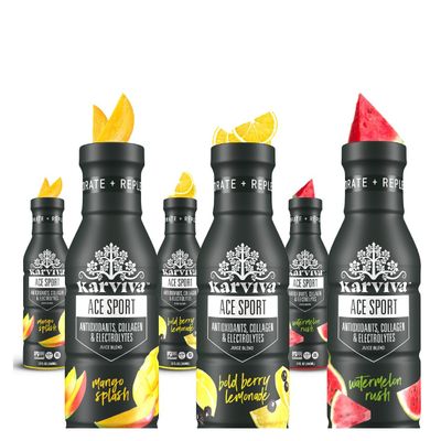 Karviva Whole Plant Fruit Juice Variety Pack Ace Sport Bold Berry Lemonade Watermelon Rush and Mango Splash Detox Drinks with Natural Electrolyte Antioxidants Gluten Free 6 bottles 12 oz