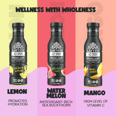 Karviva Whole Plant Fruit Juice Variety Pack Ace Sport Bold Berry Lemonade Watermelon Rush and Mango Splash Detox Drinks with Natural Electrolyte Antioxidants Gluten Free 6 bottles 12 oz