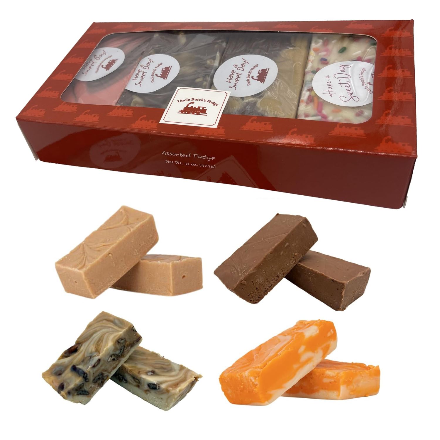 Uncle Butch&#39;s Fudge Custom Box - Creamy and Smooth Fudge Sampler - Choose Any 4 Flavors of Delicious &amp; Decadent Fudge - 32oz Total (1 Pack)