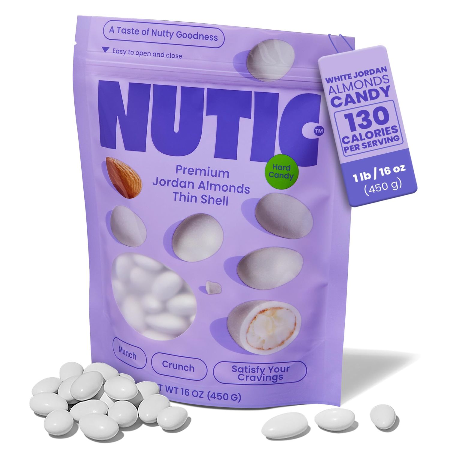 Nutic White Jordan Almonds - 1LB, Premium Thin Shell, Elegant Italian Confetti Candy for Weddings, Holidays, and Birthdays, Freshly Made in the USA - (Pack of 1)