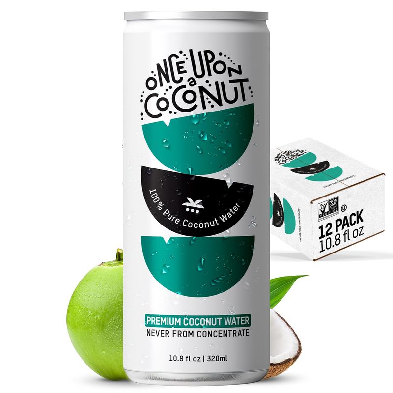 Once Upon a Coconut 100% Pure Coconut Water - Low Calorie All-Natural Drink with Electrolytes - No Added Sugar or Sweeteners - Non-GMO - Gluten-Free - Pack of 12 Cans (each 10.8 fl oz)