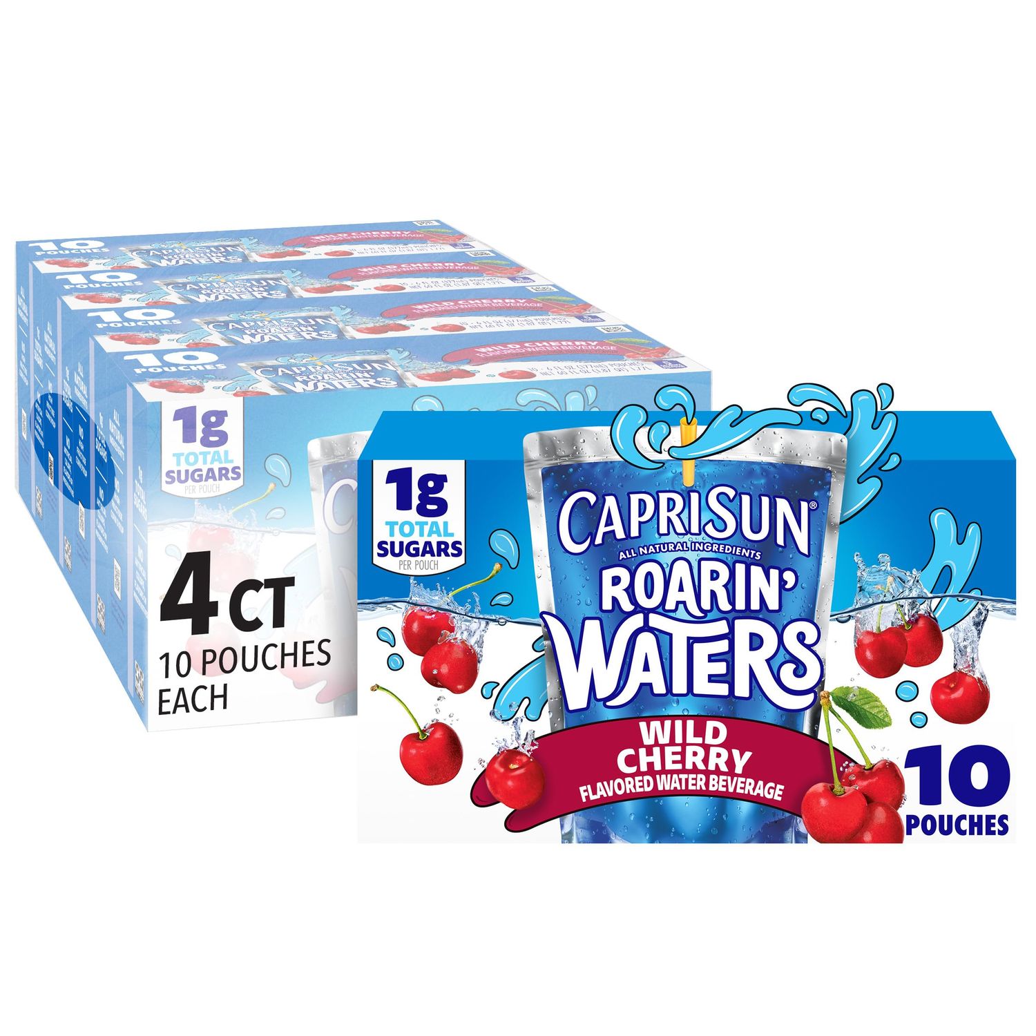 Capri Sun Roarin&#39; Waters Wild Cherry Flavored with other natural flavor Water Beverage, 40 ct Pack, 4 Boxes of 10 Drink Pouches