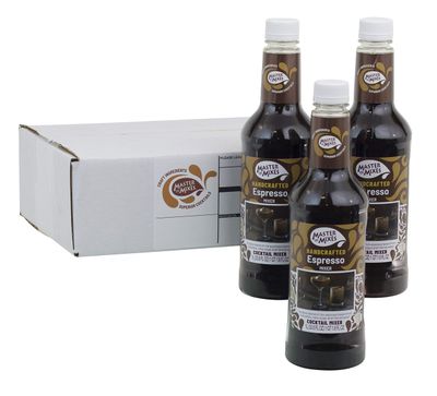 Master of Mixes Espresso Drink Mix, Ready to Use, 1 Liter Bottle (33.8 Fl Oz), Pack of 3 in Ecommerce Protective Packaging