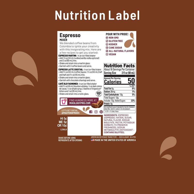 Master of Mixes Espresso Drink Mix, Ready to Use, 1 Liter Bottle (33.8 Fl Oz), Pack of 3 in Ecommerce Protective Packaging