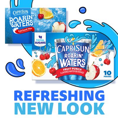 Capri Sun Roarin' Waters Fruit Punch Flavored with other natural flavor Water Beverage, 40 ct Pack, 4 Boxes of 10 Drink Pouches