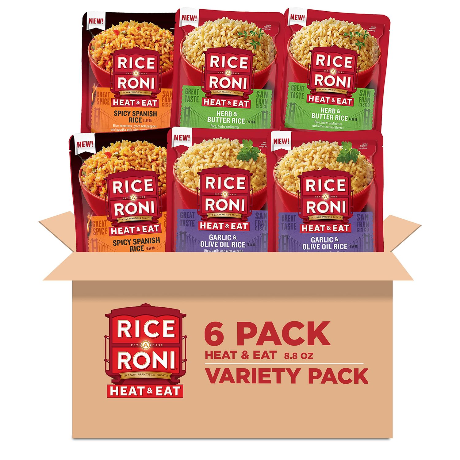 Rice-A-Roni Heat &amp; Eat Rice, Microwave Rice, Quick Cook Rice, 3 Flavor Variety Pack, (6 Pack)